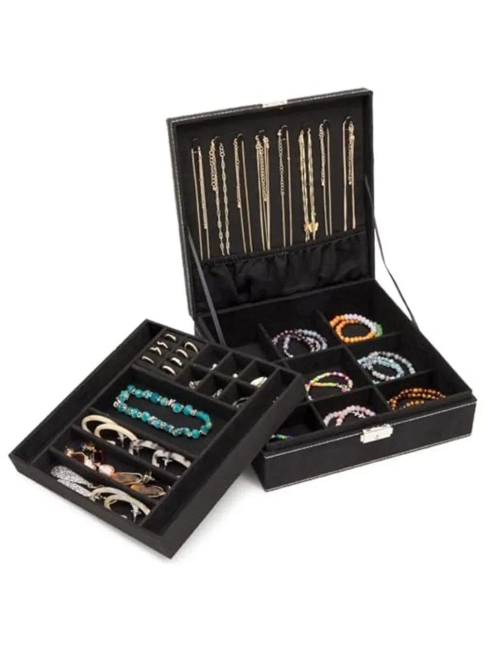 Velvet Jewelry Box Organizer Locking Storage Case Ring Necklace Earring Holder